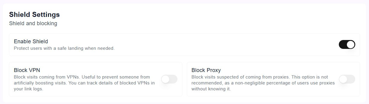MultiShield security settings